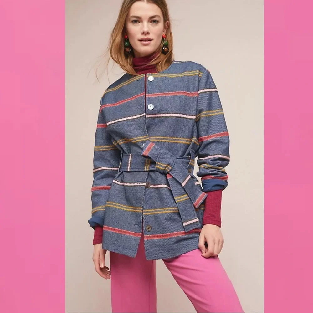 NWOT Anthropologie Dolan Piccadilly Striped Denim Chambray Jacket - Picture 2 of 7